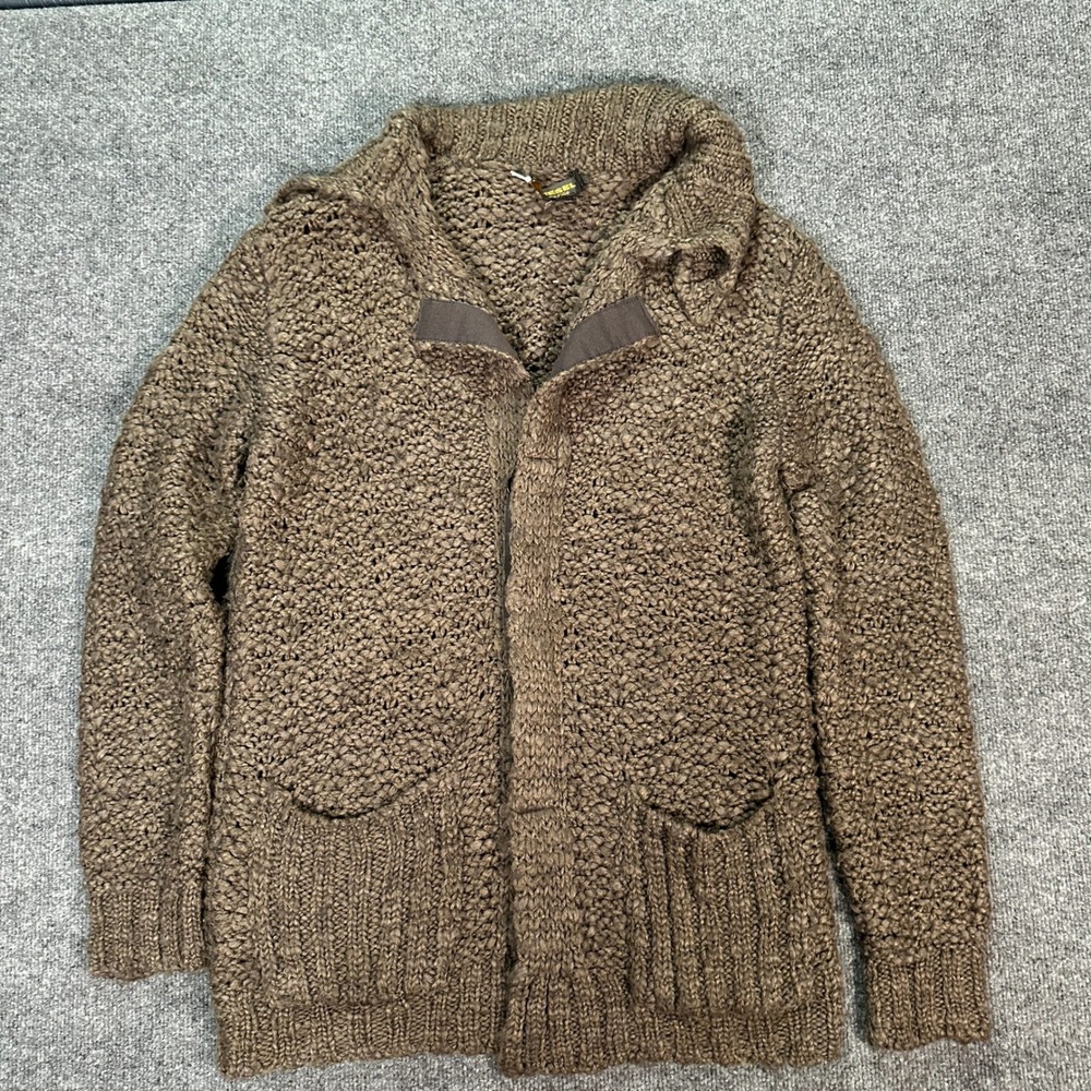 Diesel Black Gold Wool Alpaca Chunky Knit Cardigan Sweater Brown Italy Size L
